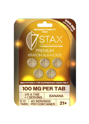 Package of 7Stax 100mg Premium Kratom Alkaloids on a green background