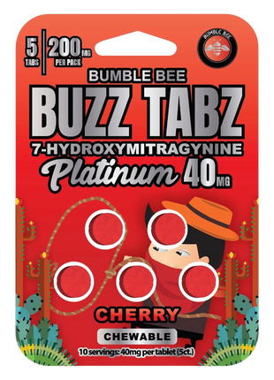 बम्बल बी बज़ टैब्स प्लैटिनम (चेरी) - 40 मिलीग्राम 7-ओएच चबाने योग्य गोलियाँ 
