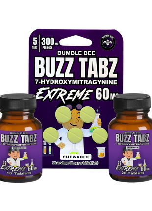 बम्बल बी बज़ टैब्स एक्सट्रीम (5ct / 10ct / 20ct) - 60mg 7-OH चबाने योग्य गोलियाँ 