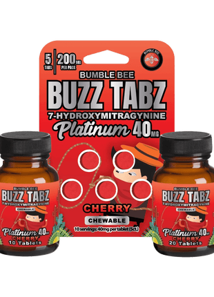 बम्बल बी बज़ टैब्स प्लैटिनम (चेरी) - 40 मिलीग्राम 7-ओएच चबाने योग्य गोलियाँ 
