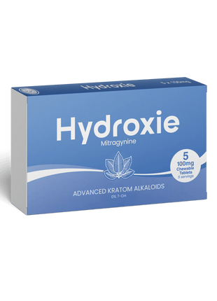 Blue box of Hydroxie with kratom alkaloids on a transparent background