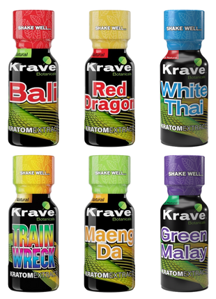 Krave Kratom Shots - Bali, Red Dragon, White Thai, Trainwreck, Maeng Da, Green Malay