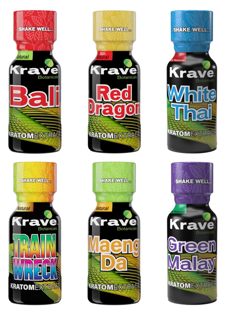 Krave Kratom Shots - Bali, Red Dragon, White Thai, Trainwreck, Maeng Da, Green Malay