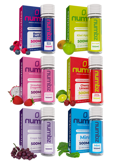 Numbz Fruit Flavored 7OH Kratom Chewable Tablets 500mg (10 Count)